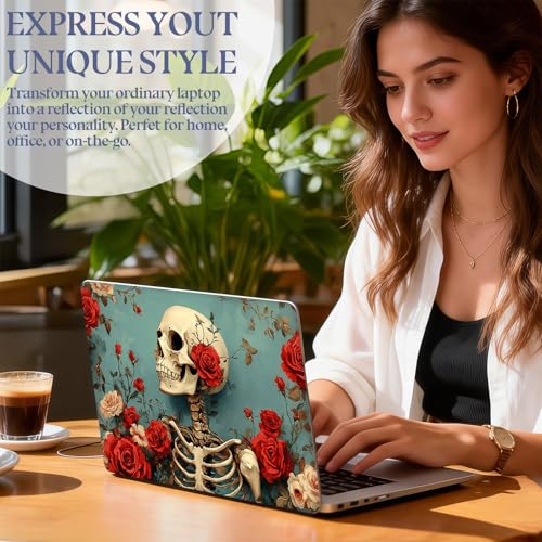 Universal Laptop Skin Sticker Decal,15.6 Inch Laptop Vinyl Cover for 13" 14" 15.6" Laptop,Scratch-Resistant Waterproof Protector Wrap,Reusable with Wrist Pads,Rose Skeleton Art - color: Rose Skeleton Art
