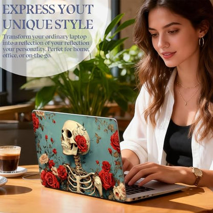 Universal Laptop Skin Sticker Decal,15.6 Inch Laptop Vinyl Cover for 13" 14" 15.6" Laptop,Scratch-Resistant Waterproof Protector Wrap,Reusable with Wrist Pads,Rose Skeleton Art - color: Rose Skeleton Art