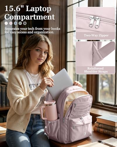 suwasp College Backpack for Women, Waterproof Laptop Backpack Fits 15.6 Inch Laptop, School Bookbag with Water Bottle Pocket, Anti Theft Work Backpack for College, Travel, Commuter, - color: Light Purple