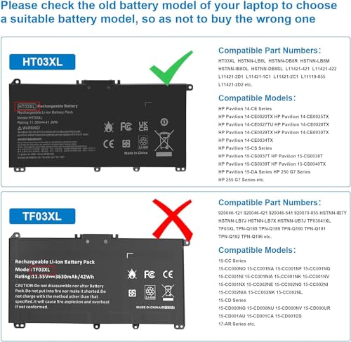 TREE.NB HT03XL Battery for HP L11119-855 Pavilion 15-CS 15-DA 15-DB 15-DW Series 15-CS0053CL 15-DW0033NR 15-DA0014DX 14-CE 14-CF 14-DF 17-by 17-CA Series, 14M-DH0003DX 14M-DH1003DX - size: 7.32x3.98x0.24inch HT03XL