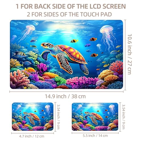 Universal Laptop Skin Sticker for 12/13/14/15.6 Inch Laptops, Reusable Vinyl Laptop Decal Protective Cover, Waterproof Scratch Resistant Notebook Skin with 2 Wrist Pads,Colorful Sea Turtle - color: Colorful Sea Turtle