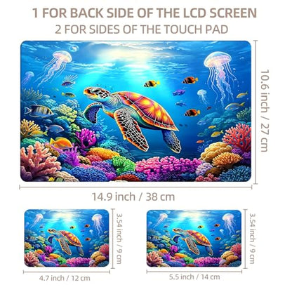Universal Laptop Skin Sticker for 12/13/14/15.6 Inch Laptops, Reusable Vinyl Laptop Decal Protective Cover, Waterproof Scratch Resistant Notebook Skin with 2 Wrist Pads,Colorful Sea Turtle - color: Colorful Sea Turtle