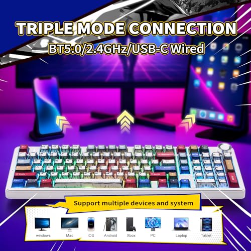 x Aula F99 Pro Mechanical Keyboard, Wireless Gaming Keyboards RGB Backlit Hot Swappable Custom Creamy Bluetooth Computer Keyboard, Tri-Mode BT5.0/2.4GHz/USB-C, Pre-lubed Switches PBT Keycaps - color: Black