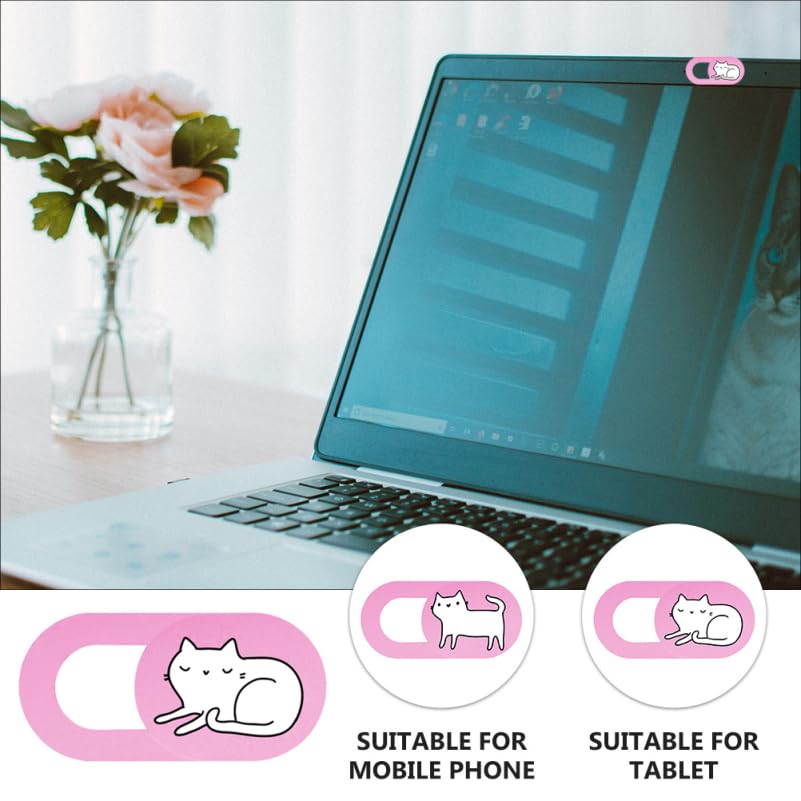 Happyyami Webcam Cover Slide Cat Design Ultra-Thin Laptop Cover for Computers Tablets Privacy 2-Pack Fits Most Webcams Does Not Indicator Lights