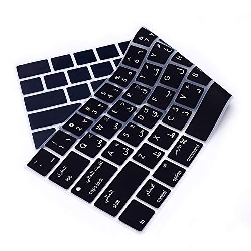 Arabic Language Keyboard Cover for MacBook Pro 13 15 inch 2019 2018 2017 and 2016 with Touch Bar and Touch ID Model: A2159 A1989 A1706/A1990 A1707, USA Version - color: Arabic font