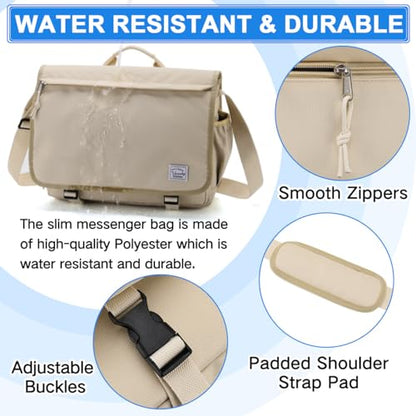 VASCHY Messenger Bag for Women,Water Resistant Casual Satchel Briefcase Fashion Laptop Work Bag Crossbody Shoulder Satchel for College Campus Apricot - color: Apricot