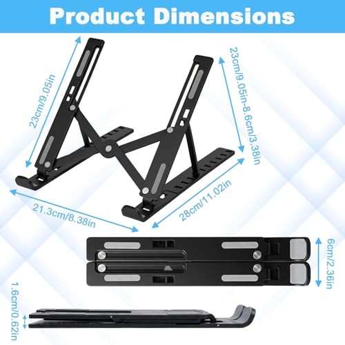Laptop Stand for Desk, Adjustable 10-Angle Foldable Laptop Riser, Portable Black Plastic Tablet Holder, Ventilated Notebook Stand Compatible with All Laptops up to 17 Inch - color: Black
