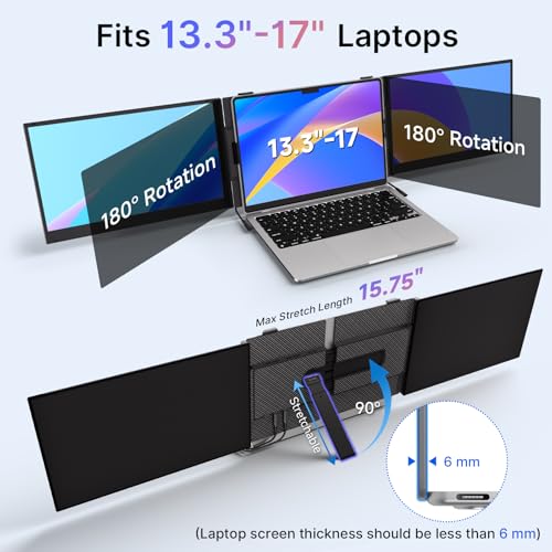 Triple Laptop Screen Extender - Ultra Thin 14" Monitor IPS FHD 1080P Portable Display for 13"-17" Laptops Compatible with Compatible with Windows Mac Chrome Surface Travel Work Setup - size: 14.2"