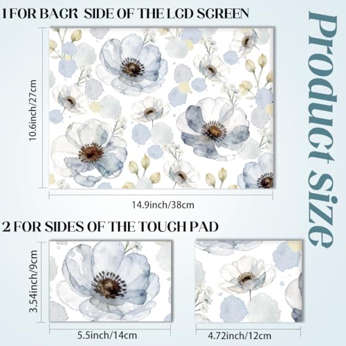 SUPERDANT 3 Pcs Laptop Skin Sticker Cover Decal Ink Flowers PVC Waterproof Scratch-Resistant Trim-to-Fit for 12-15.6 Inch Notebook Wrap Personalize Set Gift 14.9x10.6in - style: Flowers