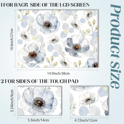 SUPERDANT 3 Pcs Laptop Skin Sticker Cover Decal Ink Flowers PVC Waterproof Scratch-Resistant Trim-to-Fit for 12-15.6 Inch Notebook Wrap Personalize Set Gift 14.9x10.6in - style: Flowers