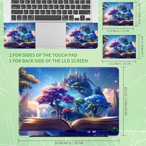 Laptop Skin Sticker Decal, Universal Protective Cover Fit 12 13 14 15.6 Inch Notebook, Reusable Water-Resistant Vinyl Decal w/ 2 Wrist Pads for Business Travel Office, Forest of Books - color: Forest of Books