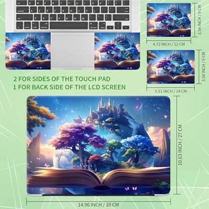 Laptop Skin Sticker Decal, Universal Protective Cover Fit 12 13 14 15.6 Inch Notebook, Reusable Water-Resistant Vinyl Decal w/ 2 Wrist Pads for Business Travel Office, Forest of Books - color: Forest of Books