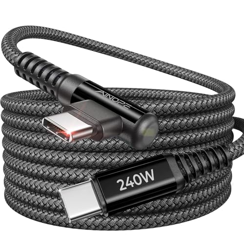 AINOPE 240W USB C to USB C Cable Fast Charging 10FT,Right Angle USBC to USBC Fast Type C Charging Cable Fits iPhone 16 Pro Max Plus,iPhone 15,MacBook Air/Pro,iPad Pro,Samsung,Pixel,All Devices,Black - color: Black, size: 10FT