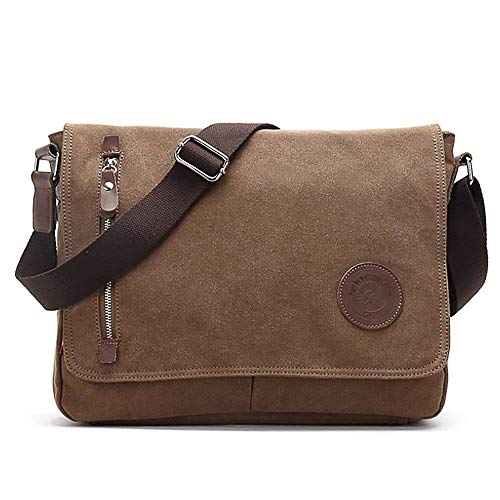 Unisex Messenger Bag Casual Canvas Bag Shoulder Sling Bag Satchel Messenger Bag for Men Work Office 13 inch Laptop Bag (Medium-Coffee) - color: Coffee