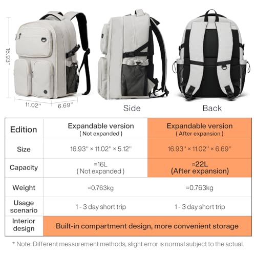 mixi Large Expandable Travel Laptop Backpack, Lightweight Durable College Bookbag Men Woman 15.6" Computer Bag, Water Resistant Outdoor Hiking Backpacks With Multifunction Pockets, Beige - color: Beige Expandable
