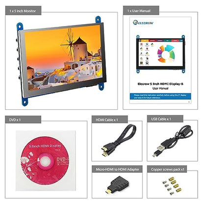 ELECROW 5 Inch Touch Screen Monitor for Raspberry Pi 800×480 LCD Display | Touchscreen Compatible with Raspberry Pi 5/4/3B+/3B, BB Black, Banana Pi, Jetson Nano, Windows, PC