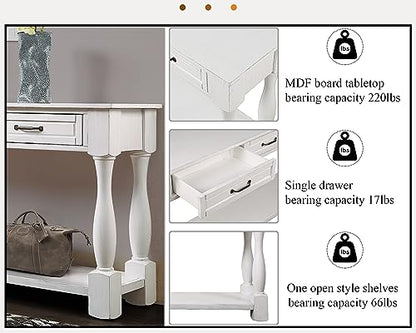 63.4" Solid Wood Console Table for Entryway,Sofa Table with Drawers | Antique White Farmhouse Console Table with 3 Drawers and Bottom Shelf;Solid Wood Sofa Table for Hallway,Foyer,Easy Assembled - color: Antique White