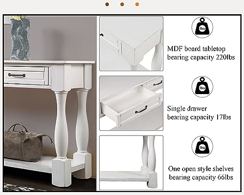 63.4" Solid Wood Console Table for Entryway,Sofa Table with Drawers | Antique White Farmhouse Console Table with 3 Drawers and Bottom Shelf;Solid Wood Sofa Table for Hallway,Foyer,Easy Assembled - color: Antique White