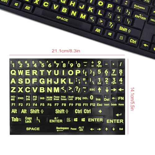 English Keyboard Stickers, Black Background with Yellow Lettering | Big Letter Full Set, Universal PC Computer Laptop Desktop, 2 Pack