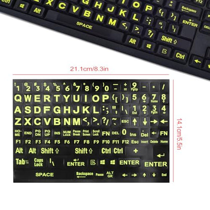 English Keyboard Stickers, Black Background with Yellow Lettering | Big Letter Full Set, Universal PC Computer Laptop Desktop, 2 Pack
