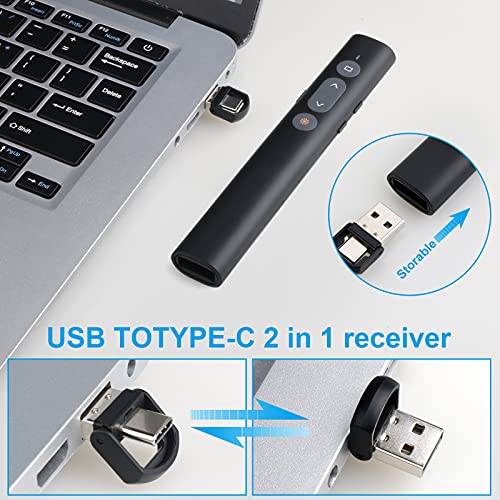 Presentation Clicker Presentation Remotes, Type C/USB A 2 in 1 Pointer, Remote PowerPoint Clicker,USB/Type-C for Computer Slide Advancer, Volume Control/Hyperlink/Switch Windows(Battery Included) - style: USB/Type-C