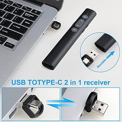 Presentation Clicker Presentation Remotes, Type C/USB A 2 in 1 Pointer, Remote PowerPoint Clicker,USB/Type-C for Computer Slide Advancer, Volume Control/Hyperlink/Switch Windows(Battery Included) - style: USB/Type-C