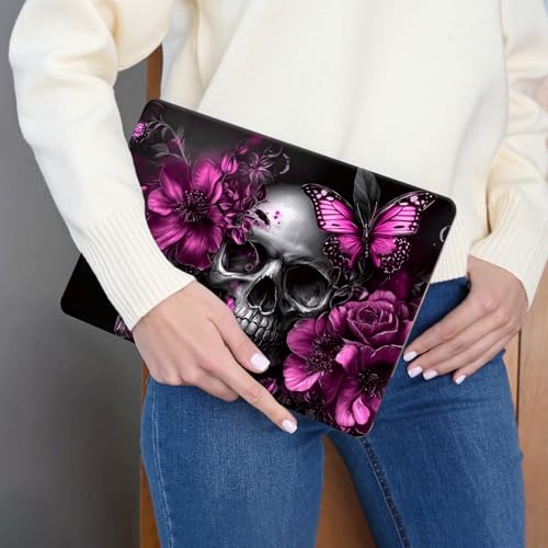 15.6 Inch Laptop Skin Sticker, Reusable Vinyl Cover Protector with 2 Wrist Pad Skins, Removable Waterproof Scratch-Resistant for 12-15.6 Inch Laptop Notebook,Skull Flowers Purple Butterflies - color: Skull Flowers Purple Butterflies