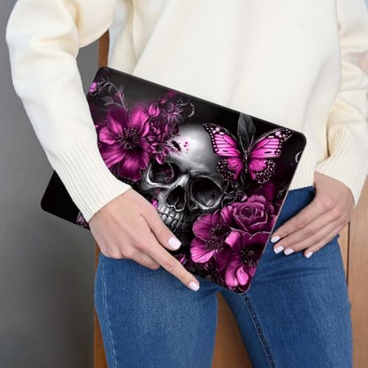15.6 Inch Laptop Skin Sticker, Reusable Vinyl Cover Protector with 2 Wrist Pad Skins, Removable Waterproof Scratch-Resistant for 12-15.6 Inch Laptop Notebook,Skull Flowers Purple Butterflies - color: Skull Flowers Purple Butterflies