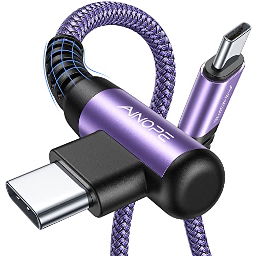 AINOPE USB C Cable 60W 2-Pack 6.6ft Nylon Braided USB C to USB C Cable Type C Charger Fast Charging Right Angle USBC Cable Charger Cord for iPhone 16 Pro Max 15 Plus Samsung S24 S23 iPad Pro Purple - color: Purple, size: 6.6FT+6.6FT