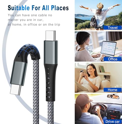 DFLASHS USB-C to USB-C 60W 3FT 3-Pack, Nylon Braided Fast Charging Cable | Compatible with Samsung, iPhone, Pixel, iPad, MacBook. Nylon braided, fast charge. - size: 3FT