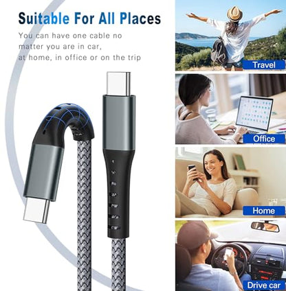 DFLASHS USB-C to USB-C 60W 3FT 3-Pack, Nylon Braided Fast Charging Cable | Compatible with Samsung, iPhone, Pixel, iPad, MacBook. Nylon braided, fast charge. - size: 3FT