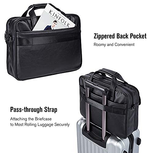 seyfocnia Men's Business Travel Briefcase Leather Handmade Messenger Bags Laptop Bag - color: Black, size: 17.3inch
