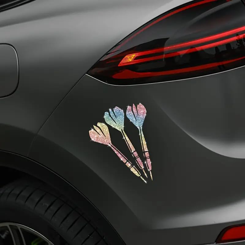 2pcs Darts Flower Sparkling Sunflower Self-Adhesive PVC Rainbow Glittery Decal Sticker for Cars, Laptops, Trucks, Motorcycles Wall Window Luggage Scratch Cover Door Multi-Surface Decor Sticker