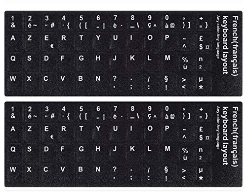 [2PCS Pack] French Keyboard Stickers,Matte Vinyl Keyboard Sticker with White Letters Non-Transparent for PC Computer Laptop Notebook Desktop Keyboards (French) - color: French