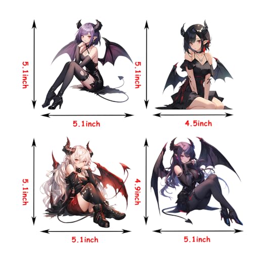 5.1" Devil Kawaii Girl with Wings Sitting Anime Car Decals Auto Body Laptop Windshield Trunk Lid Accessories Stickers (4Pcs) - color: 4pcs