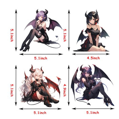 5.1" Devil Kawaii Girl with Wings Sitting Anime Car Decals Auto Body Laptop Windshield Trunk Lid Accessories Stickers (4Pcs) - color: 4pcs
