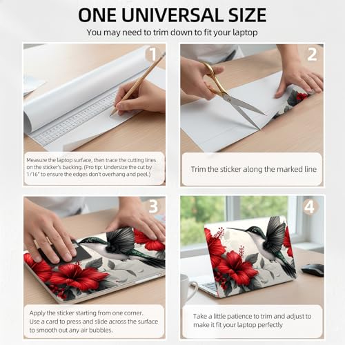 Hummingbird Red Floral Universal Laptop Skin Sticker 3PCS, Protective Decal Trim-to-Fit 11.6" 13.3" 14" 15.6" Laptop Vinyl Cover, Removable Anti-Scratch Computer Decal Protector - color: Hummingbird Red Floral