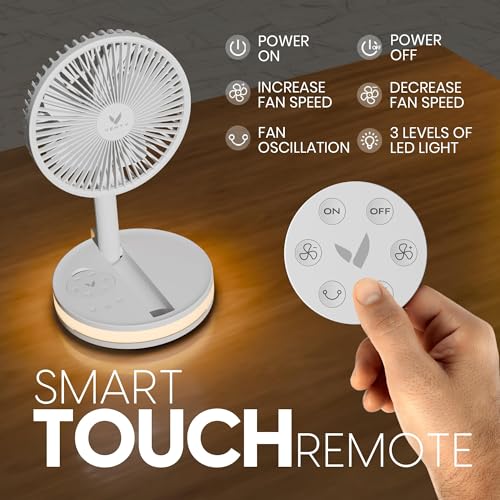 VENTY Portable Fan - Wireless Battery Operated Fan - 4 Speeds - LED Lighting - Carry Case & Remote Control - Cruise Travel - Outdoor Travel RV Power Bank With USB-C Port (White with Case) - color: White