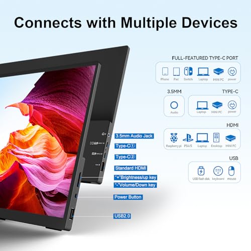 Portable Monitor Touchscreen 15.6" 1080P FHD IPS, 10-Point Touch Travel Gaming Display with Dual Speakers & Kickstand, USB-C HDMI External Screen for Laptop, PS5, Switch (1080P Touch, 15.6Inch) - size: 15.6 inches, style: 1080P Touch