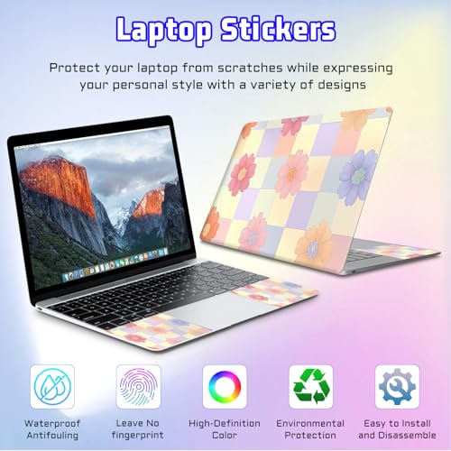 Universal Laptop Skin Sticker Decal, Compatible with MacBook HP Dell Lenovo 12"-15.6", Reusable Vinyl Notebook Cover 3PCS Set, High-Recognition Film-Pastel Flower Checkerboard - color: Pastel Flower Checkerboard