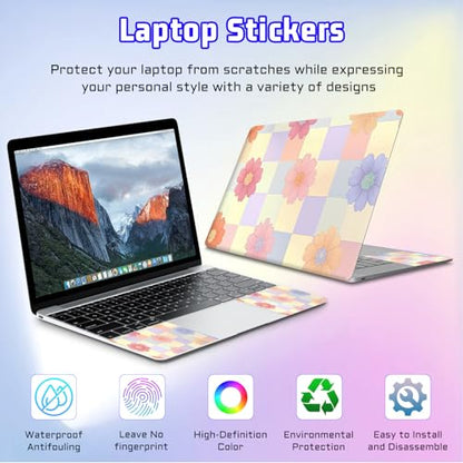 Universal Laptop Skin Sticker Decal, Compatible with MacBook HP Dell Lenovo 12"-15.6", Reusable Vinyl Notebook Cover 3PCS Set, High-Recognition Film-Pastel Flower Checkerboard - color: Pastel Flower Checkerboard