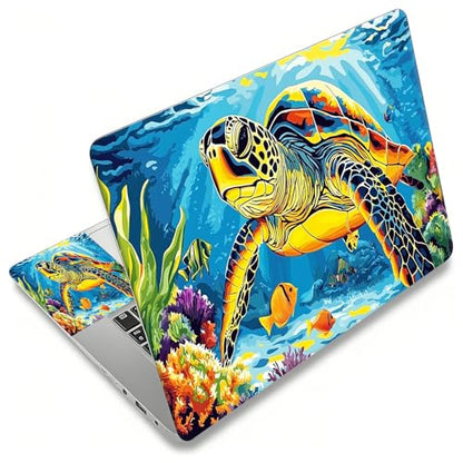 Laptop Skin Sticker Decal, Universal Reusable Vinyl Laptop Cover for 12" 13" 13.3" 14" 15" 15.4" 15.6" Notebook PC, Reusable Waterproof Scratch-Resistant with 2 Wrist Pads,Art Sea Turtle - color: Art Sea Turtle