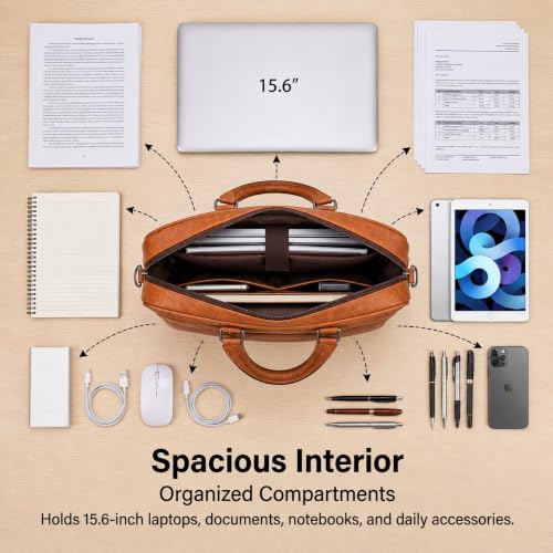 Men's Leather Laptop Bag 15 IN, Water-Resistant Briefcase Messenger Bag for Work, Business, Shoulder Crossbody Office Satchel - color: Khaki