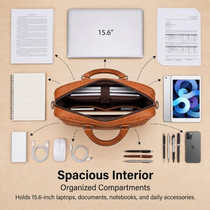 Men's Leather Laptop Bag 15 IN, Water-Resistant Briefcase Messenger Bag for Work, Business, Shoulder Crossbody Office Satchel - color: Khaki
