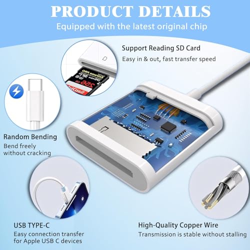 USB C SD Card Reader, Type C Digital Camera Adapter | White, Trail Game Camera Viewer, USB C Memory Card Reader for iPhone 17/16/15,iPad,MacBook,iMac,Galaxy,Android