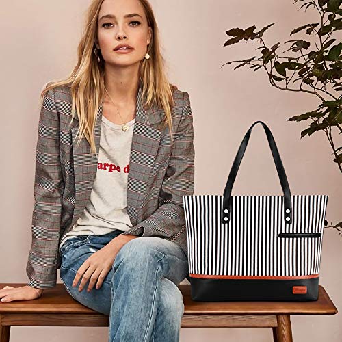 Laptop Tote Bag for Women Large Canvas Womens Briefcase Waterproof Computer Bag Work Bags for Women Fits 15.6 inch Laptop - color: Black