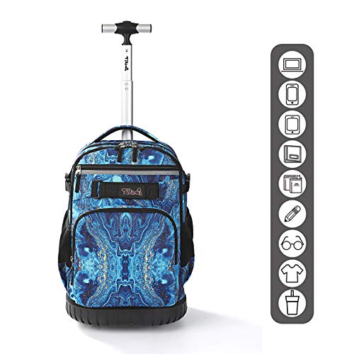 Tilami Rolling Backpack 19 inch with Lunch Bag Wheeled Laptop Backpack (Blue Wave) - color: Blue Wave