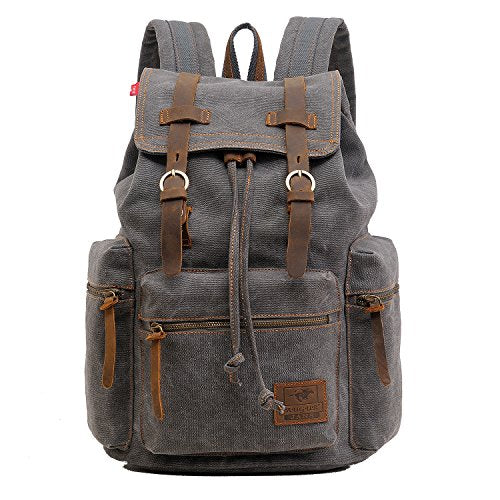 AUGUR High Capacity Canvas Vintage Backpack - for Camping Hiking Travel 12-15" Laptop Rucksack School Backpack (M-Gray) - color: Grey, size: Medium