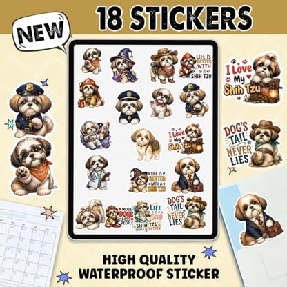 18 PCS Shih Tzu Stickers Pack – Waterproof Dog Decals for Water Bottles, Laptops, Phones, Notebook, Cars – Cool Vibrant Graphics for Shih Tzu Enthusiast - color: Shih Tzu
