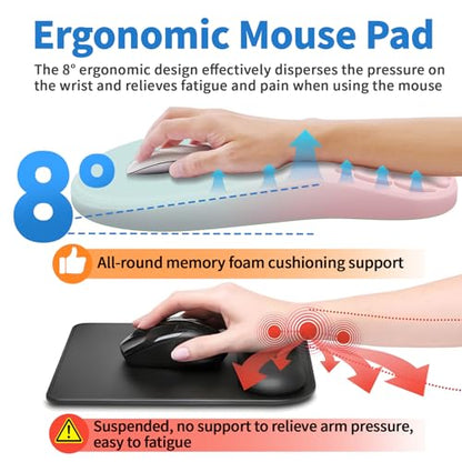 YIWEI Ergonomic Mouse Pad with Wrist Rest for Carpal Tunnel Pain Relief | Memory Foam Wrist Support,Non-Slip Rubber Base, Keyboard Computer Mousepad,Lycra Cloth Surface,Gaming Home Office - color: Blue and Pink Contrast